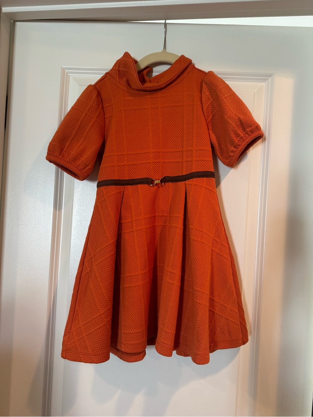 Janie and Jack Orange Textured Fit-and-Flare Dress with Belt Detail
